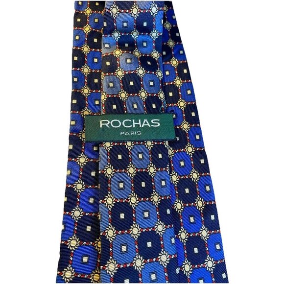 Rochas Paris 100% Silk Neck Tie Colorful Geometric Circle Print Handmade Blue - Picture 3 of 5